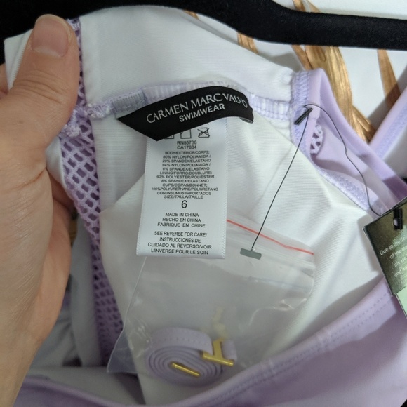 [Carmen Marc Valvo] Mesh Cutouts One Shoulder Swim - Picture 6 of 6